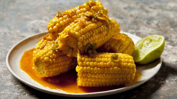 Corn with smoked paprika, chilli butter glaze and lime.