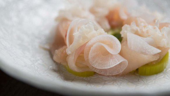 Go-to dish: Kingfish with white fungus, burnt garlic and miso cream.