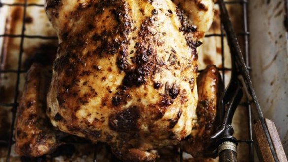 Roast chicken with lemon, herbs and creme fraiche by Neil Perry.