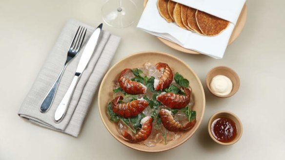 Yabby pikelets with lemon jam and clotted cream.