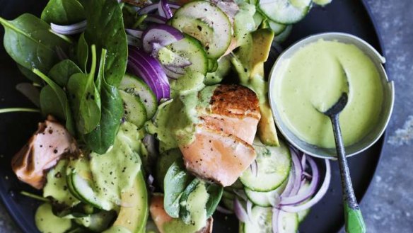 Go you green thing: Salmon with green tahini dressing.