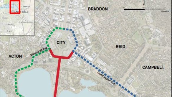 A bridge from the Acton peninsula was considered for the second stage of Canberra's light rail.