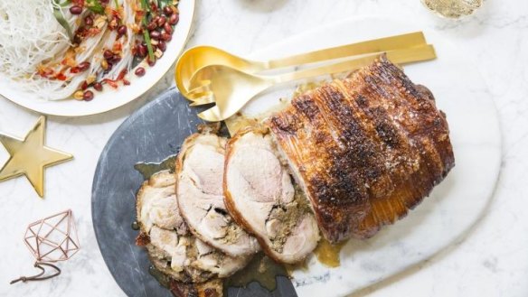 Vietnamese slow-roasted lemongrass pork shoulder with rice noodle salad.