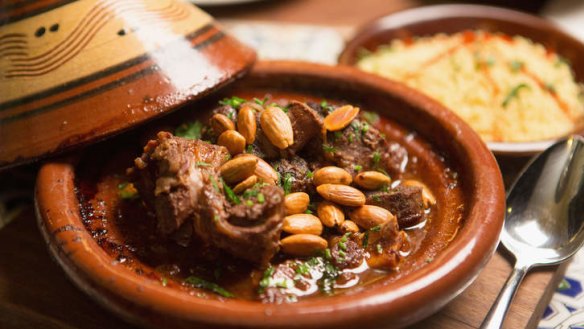 Slow-cooked lamb shank tagine.