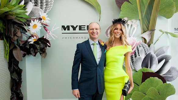 MELBOURNE, AUSTRALIA - NOVEMBER 03:  Richard Umbers and Jenifer Hawkins attend the Myer marquee during Melbourne Cup day at Flemington Racecourse on November 3, 2015 in Melbourne, Australia.  (Photo by Jesse Marlow/Fairfax Media)