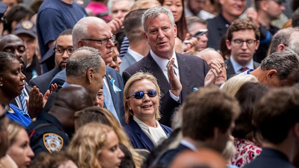 What is she hiding behind the glasses?  Hillary Clinton on September 11. 