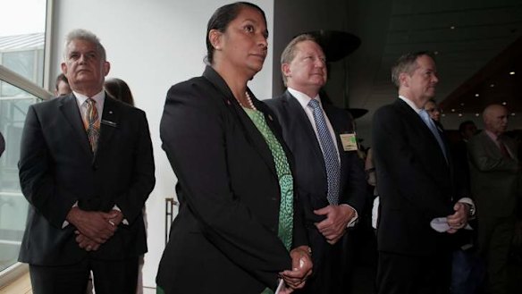 MP Ken Wyatt, Senator Nova Peris, Andrew Forrest and Opposition Leader Bill Shorten attend a Closing the Gap breakfast in Parliament House.