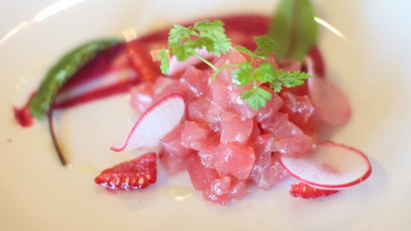 Unlikely marriage: Tuna tartare with raspberry and beetroot sauce.