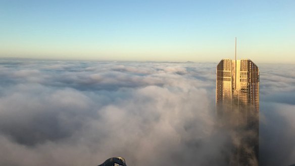 Brisbane's 1 William Street peeks above the layer of fog.