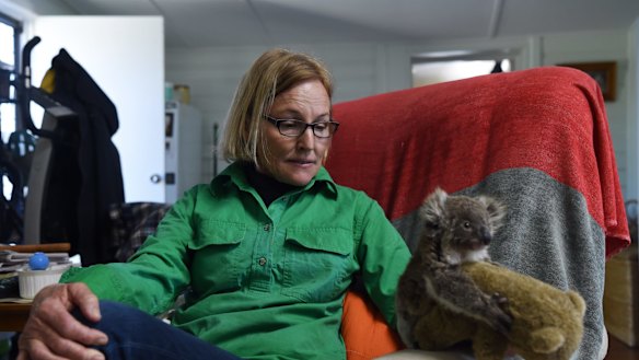 Alaine Anderson feeds a rescued koala. 