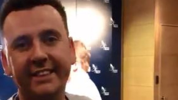 Screen shot of Peter "Intern Pete" Deppeler from KIIS FM interrupting the press conference with ex-Australian cricket captain Steve Smith.