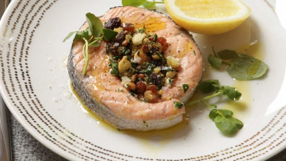 Roasted stuffed ocean trout.