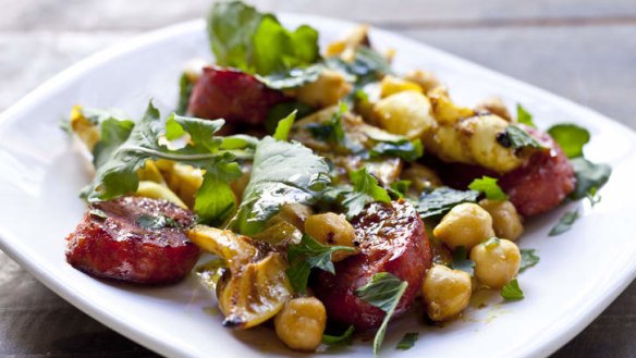 Frank Camorra's chickpea, calamari and chorizo salad.