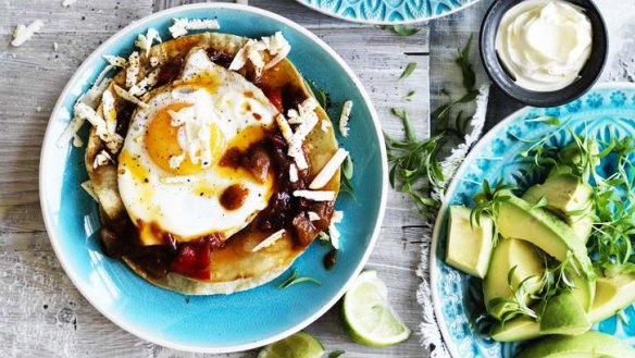 Mex brekkie: Start the day with huevos rancheros served on tortillas.