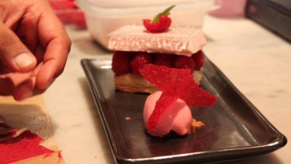 Raspberry lychee millefeuille by Kotesh Khandal of Sage restaurant in Canberra.