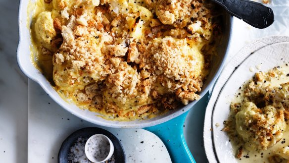 Cauliflower gratin with gruyere cheese.