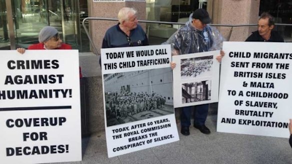 Protestors outside the Perth inquiry into abuse in orphanages in April last year 