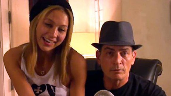 Charlie Sheen appears on his web show with girlfriend Natalie Kenly.