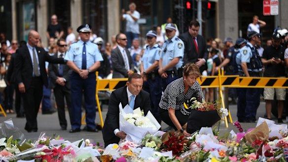 Tony and Margie Abbott at Martin Place on Tuesday.
