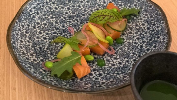 Cool as a cucumber: Cured ocean trout with cucumber water at Tokyo Tina.