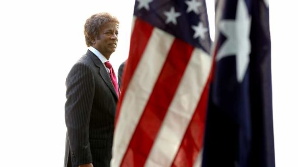 Kamahl arrives to recite the Gettysburg Address on the 150th anniversary, at Parliament House. Photo: Alex Ellinghausen