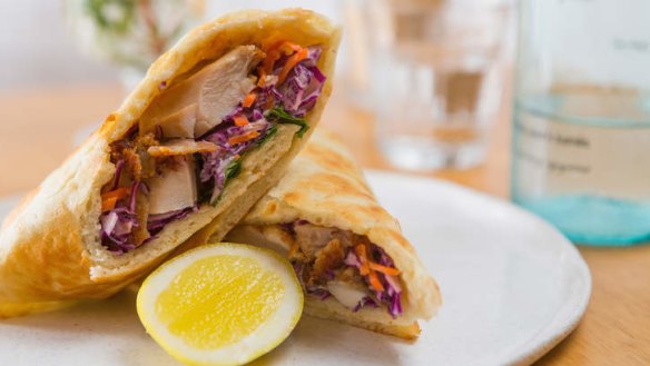 The tori katsu, a crunchy chicken wrap with yoghurt slaw and oyster sauce.