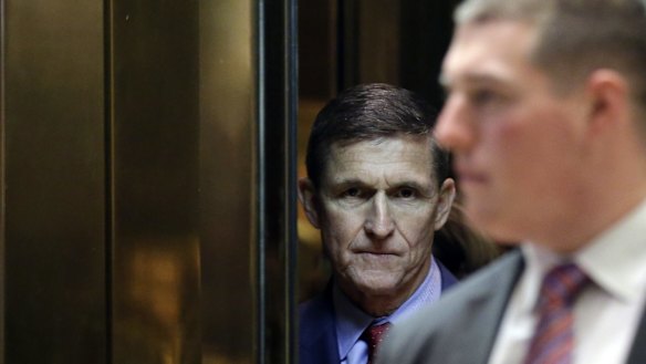General Michael Flynn, White House national security adviser-designate, stands in the elevator at the Trump Tower.