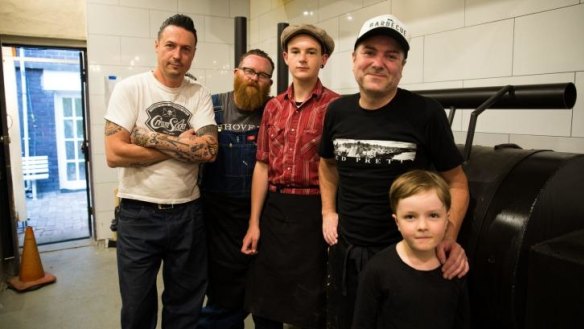 Keeping it in the family at new barbecue joint Bovine & Swine: Tim Chillingworth, Wes Griffiths, Wes's son David,16, Anton Hughes and his son Frankie, 7.