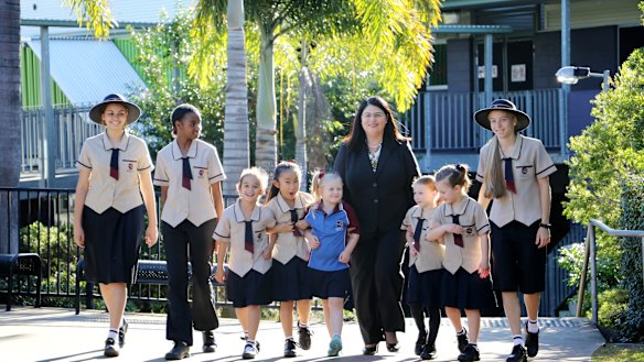 Education Minister Grace Grace unveils the new uniform policy at Stretton State College .
