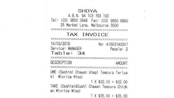 reciept for garner interview by jason steger