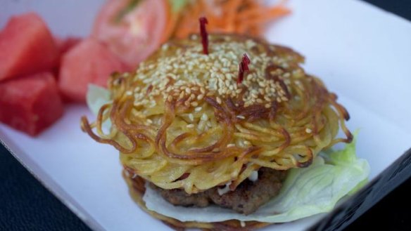 Now eat-in: A ramen burger from the Noodle Markets.