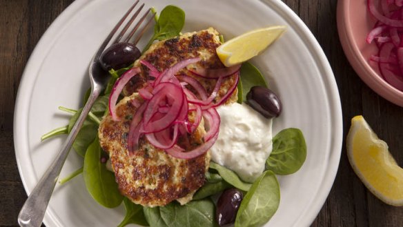 Chicken polpette with spinach and fetta yoghurt.