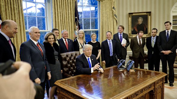 Donald Trump in the Oval Office of the White House in Washington, DC.