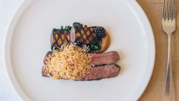 Wagyu rump cap, shaved frozen foie gras and marinated brown mushrooms.