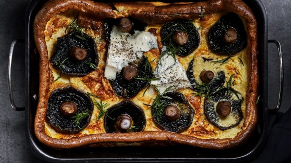 Roasted mushroom toad in the hole with gorgonzola. 