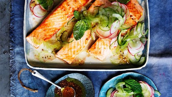 Use salmon or another firm-fleshed fish for this simple summer dish.