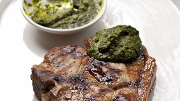 A good sauce can make a meal: Frank Camorra's mojo verde with grilled pork cutlet.