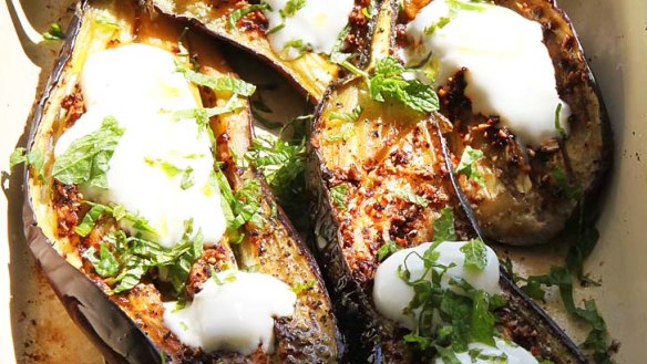 Hugh Fearnley-Whittingstall's roasted eggplant 'boats'.