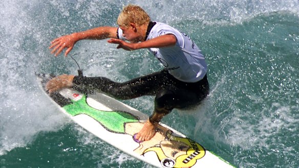 A 19-year-old Mick Fanning at Bells Beach during the first of his four victories at the iconic Victorian beach.