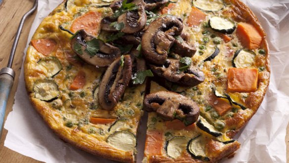 Sweet potato frittata with roasted mushrooms.