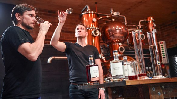 Matt Argus and Dave Irwin, co-owners of Brunswick's Patient Wolf Distilling Co.