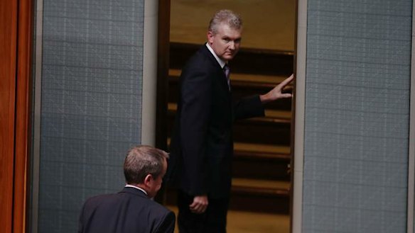 Manger of Opposition Business Tony Burke leaves the House of Representatives. Photo: Alex Ellinghausen