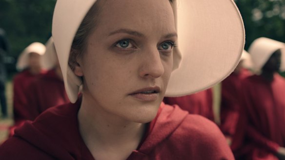 Elisabeth Moss as Offred in The Handmaid's Tale. 