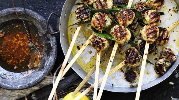 Give steak a barbie break: Pork and lemon meatball skewers.