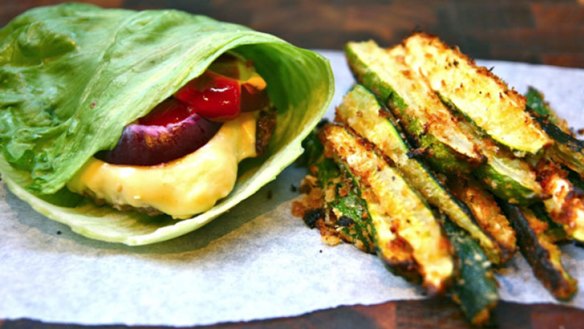 Lettuce wrap burgers with zucchini fries