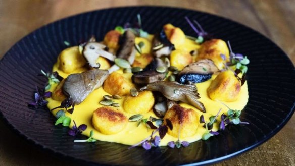 Sweet potato gnocchi with butternut puree and forest mushrooms.