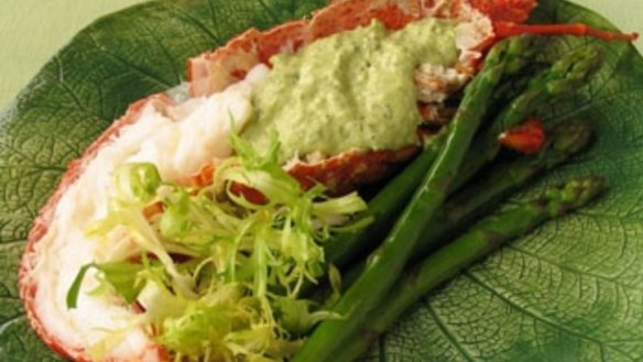 Sorrel and soft-boiled egg vinaigrette for asparagus and shellfish salad