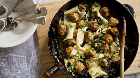Get the kids involved: Pappadelle with black cabbage and meatballs.