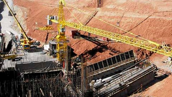 Workers prepare the site of the second mineshaft to be sunk at Oyu Tolgoi in the South Gobi desert in Mongolia