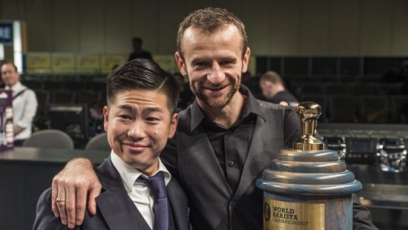 Canberra barista Sasa Sastic with Hidenori Maruyama, the previous world barista champion and Sasa's coach for the competition.